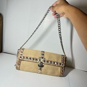 BCBG Baguette Style Shoulder Bag Chain Strap Snake Printed Leather Studs Accent